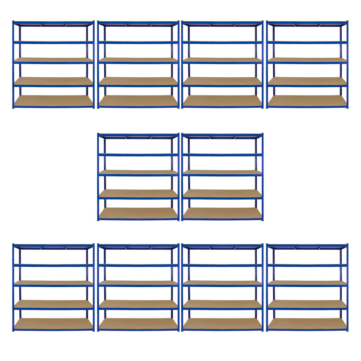 Monster Racking T-Rax 10 x Extra Wide Storage Shelves, Blue, 160cm W, 60cm D