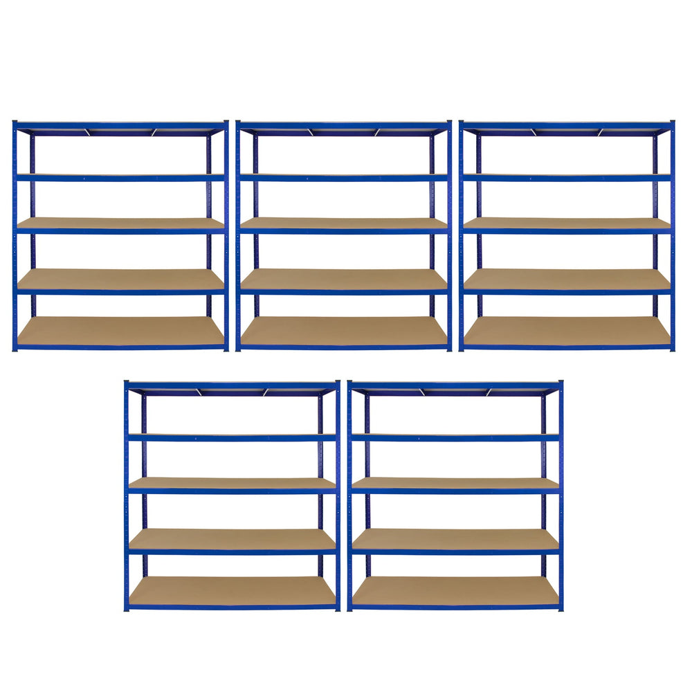 Blue Diagonal For Racking Monster Racking T-Rax 5 x Extra Wide Storage Shelves, Blue, 160cm W, 6