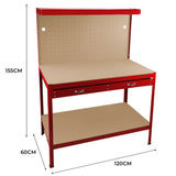 Workbench with Pegboard, Drawer & Light – Red