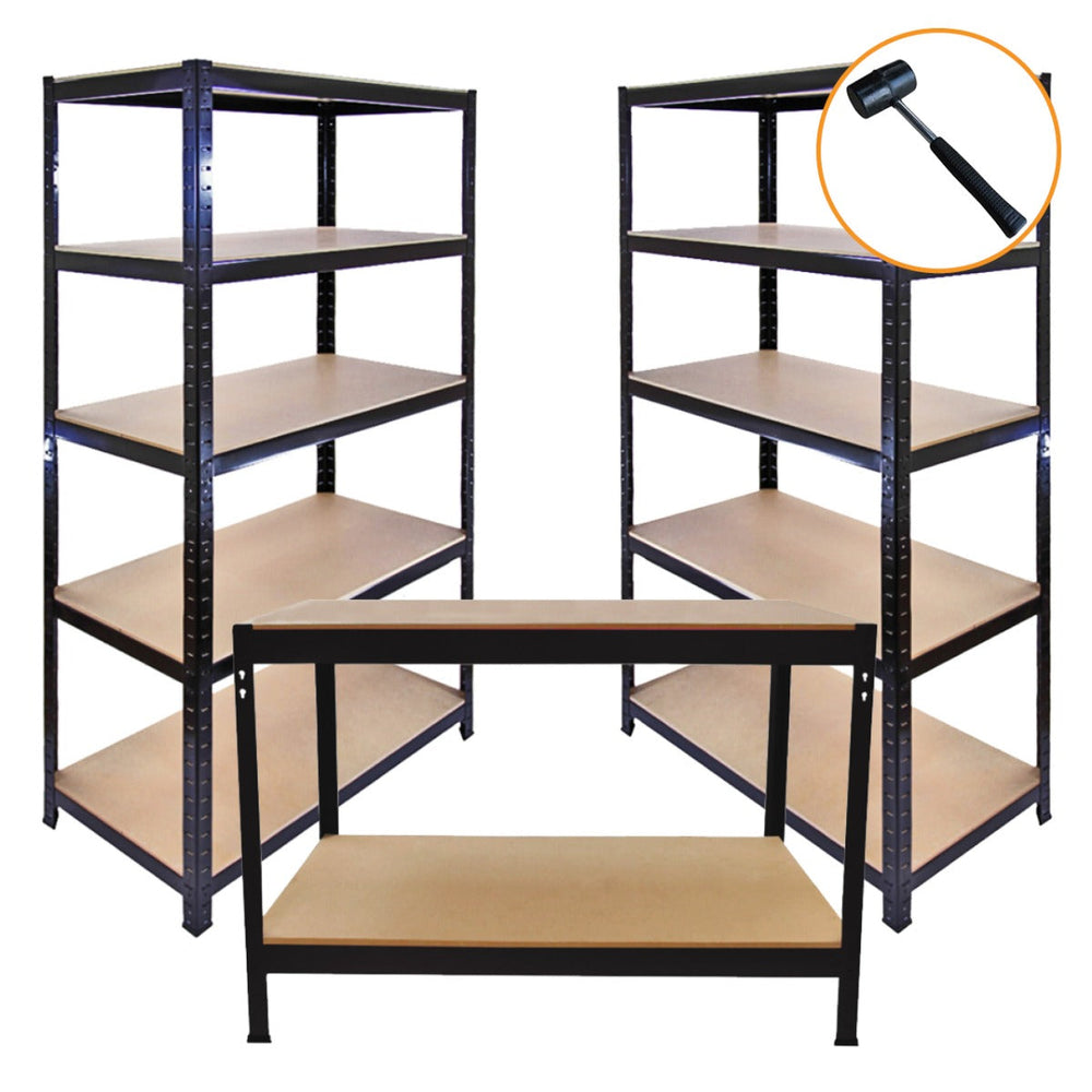 T Rack Racking 3 x 90cm T-Rax Black Metal Racking Units & Workbench – Monster Racking