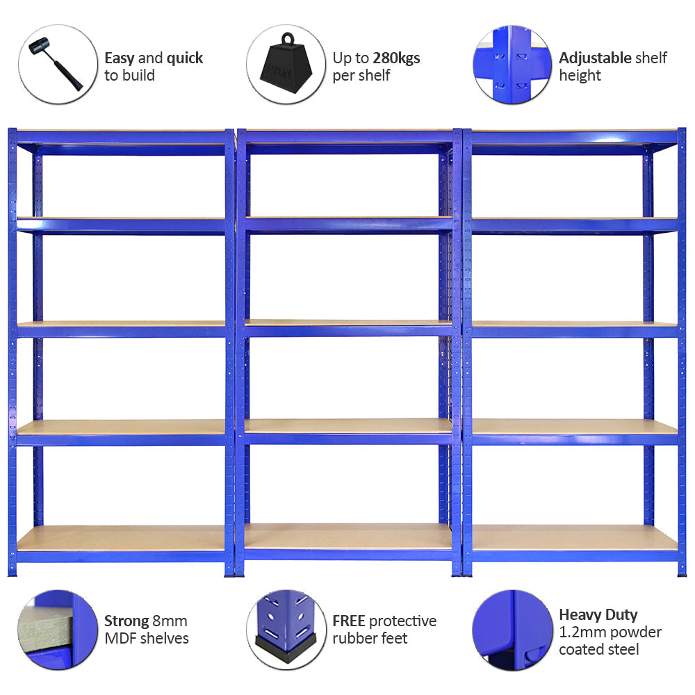 Monster Racking T-Rax Metal Storage Shelves, Blue, 90cm W, 45cm D