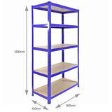 3 x Monster Racking T-Rax Metal Storage Shelves, Blue, 90cm W, 45cm D