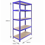 Monster Racking T-Rax Metal Storage Shelves, Blue, 90cm W, 45cm D, Set of 4